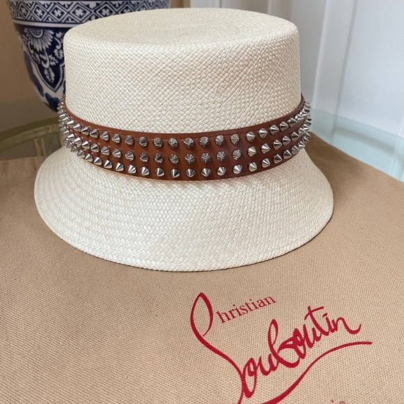 Christian Louboutin Leather-Trim Studded Bucket Hat $590 NEW - Picture 12 of 14